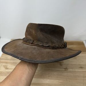 OVERLANDER Australia Genuine Brown Leather Braided Cowboy Hat Size M